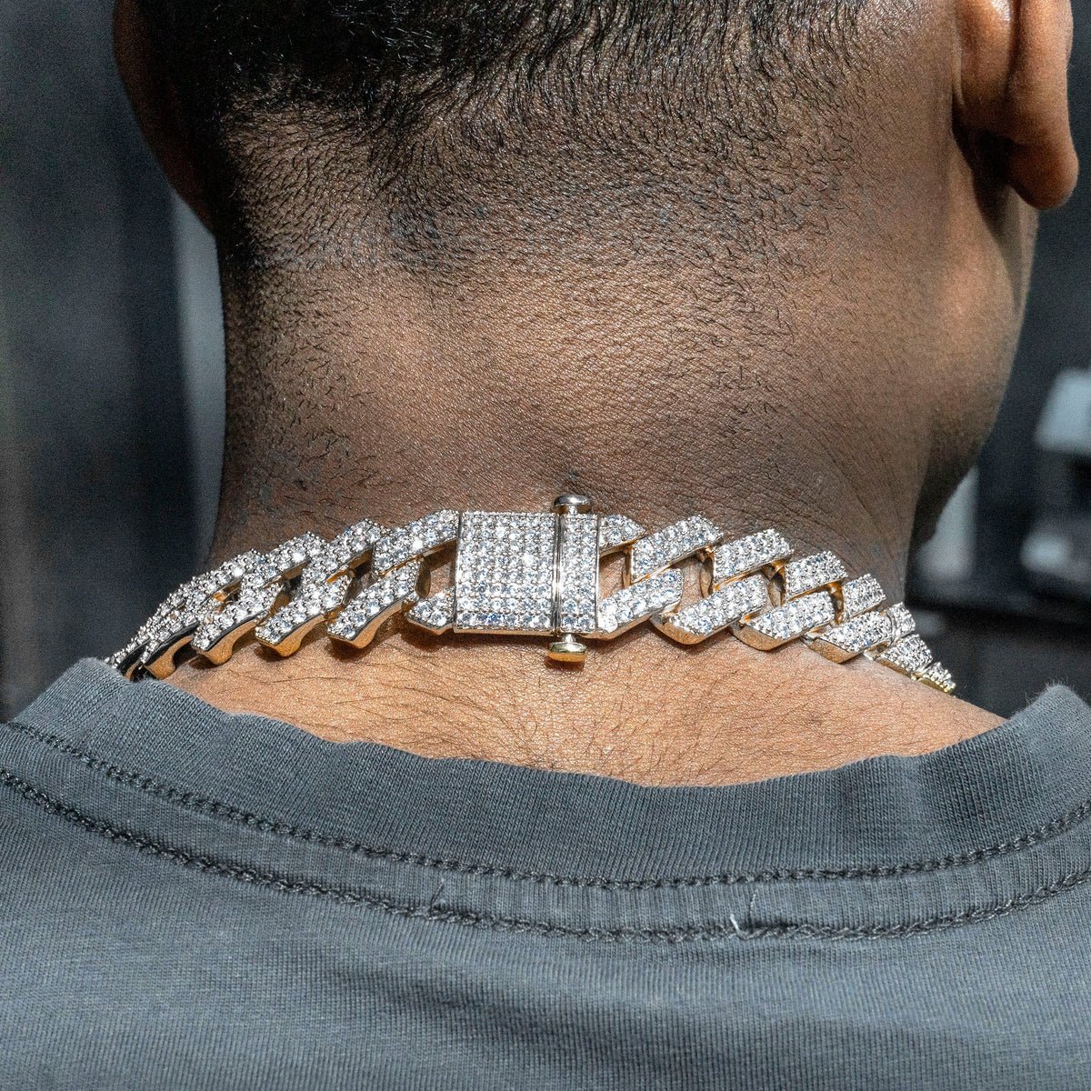 Gold Jewelry -  Mens 14K White Gold Iced Out VVS Prong Set Miami Cuban Link Chain