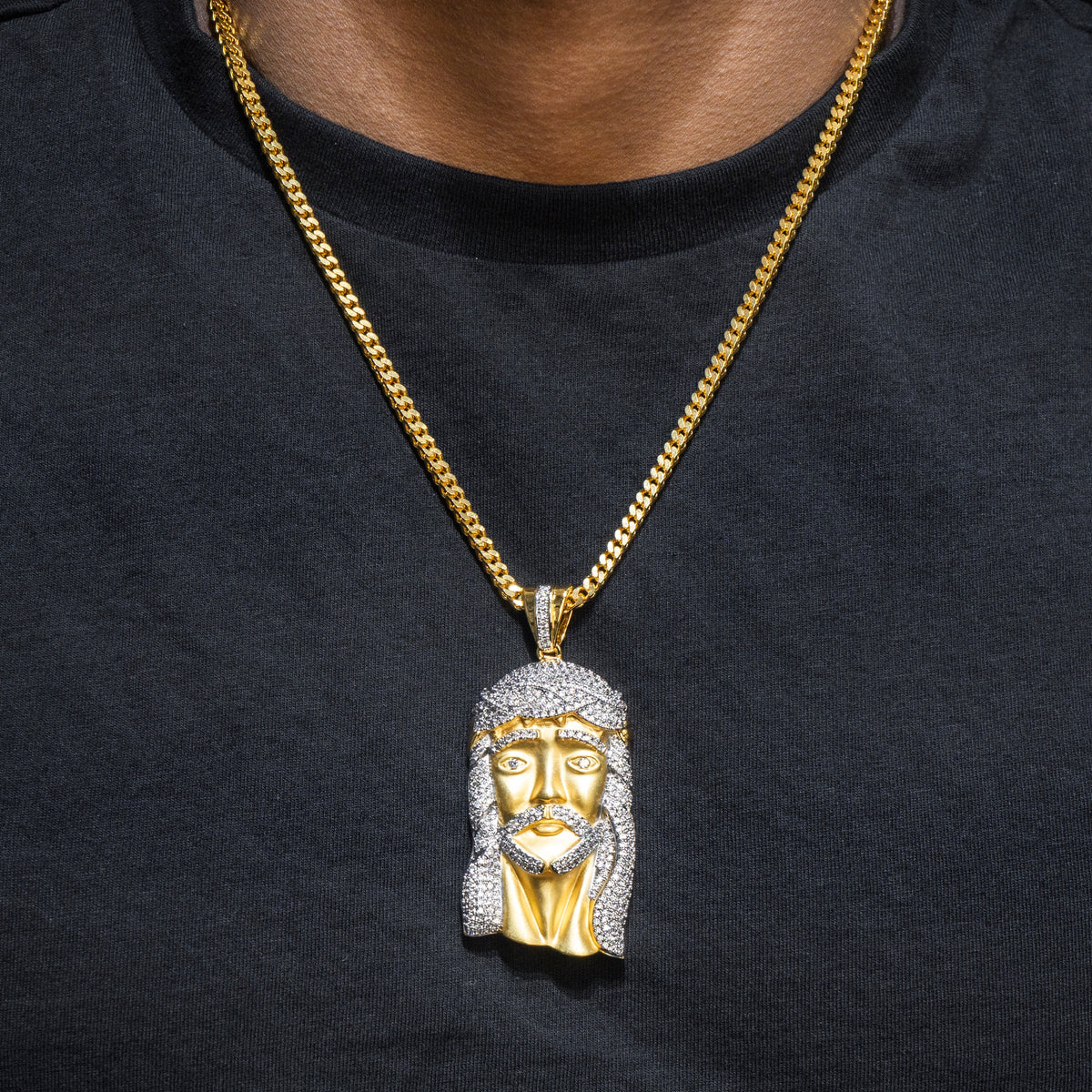 Mens Jewelry -  Gold Iced Out VVS Jesus Piece Chain | Appx. 42.4 Grams