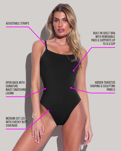 Diagram of Lacey - Black tummy control swimsuit shaping panels
