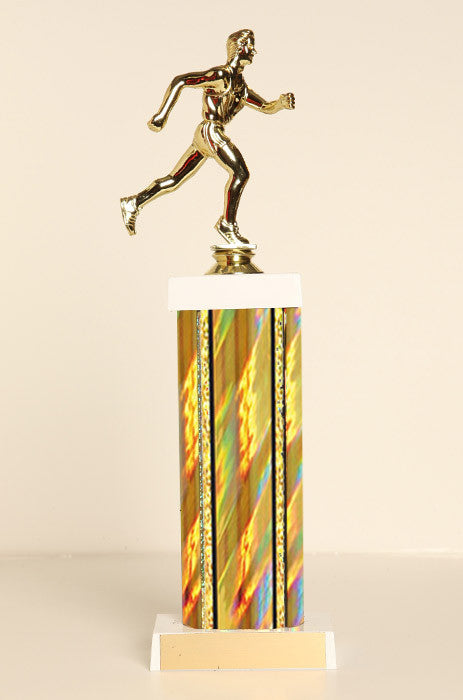 Male Track Runner Square Column Trophy