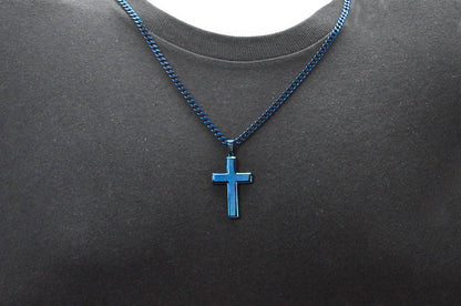 Men's Blue S.Steel Cross Pendant