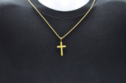 Men's Gold Stainless Steel Cross Pendant With 24" Rope Chain