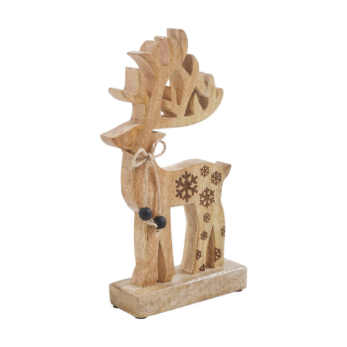 Natural Wooden Snowflake Reindeer 11x6x2