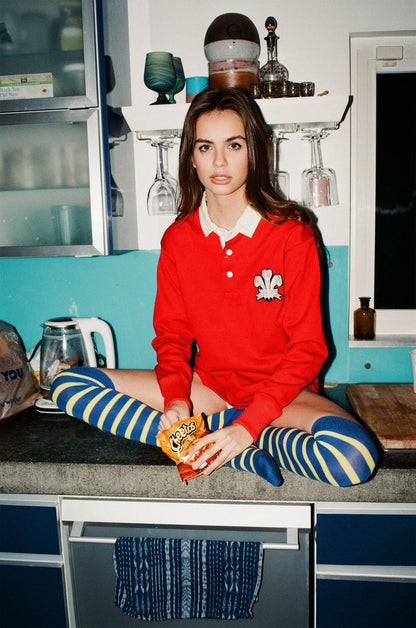 Over-The-Knee Blue And Yellow Stripe Socks