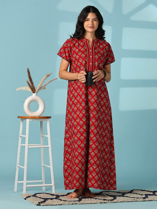 Pure cotton floral buti designer nighty for women online
