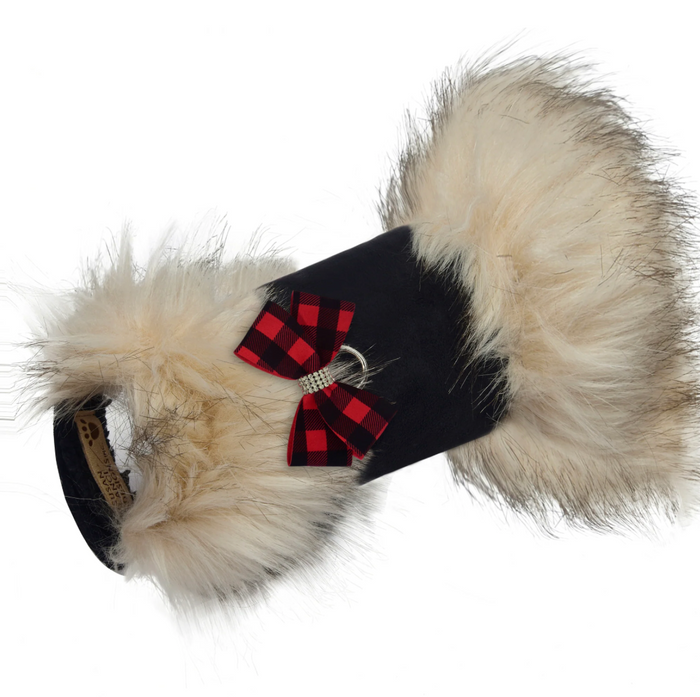 Red Gingham Nouveau Bow Ivory Fox Fur Coat