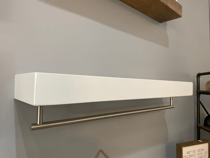Red Mahogany Floating Shelf - Round Satin Nickel Towel Bar