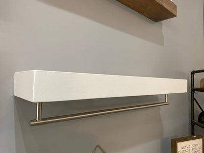 Red Mahogany Floating Shelf - Round Satin Nickel Towel Bar