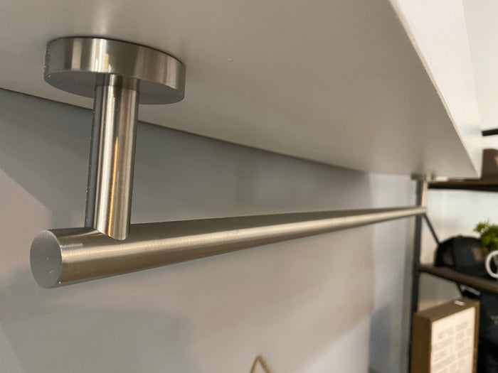 Red Mahogany Floating Shelf - Round Satin Nickel Towel Bar