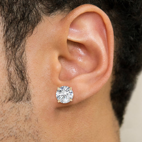 Mens Jewelry - Gold Push Backing Round Iced Out VVS Stud Earrings for Men