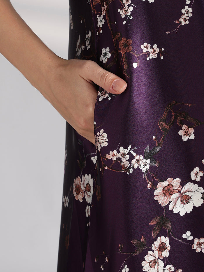 Floral satin nighty with ruffle sleeves online