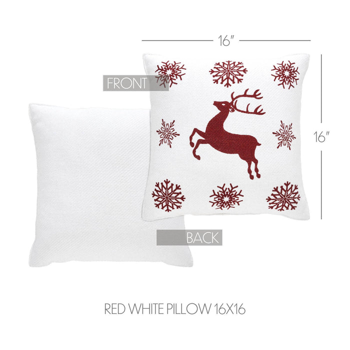 Scandia Snowflake Red White Pillow 16x16