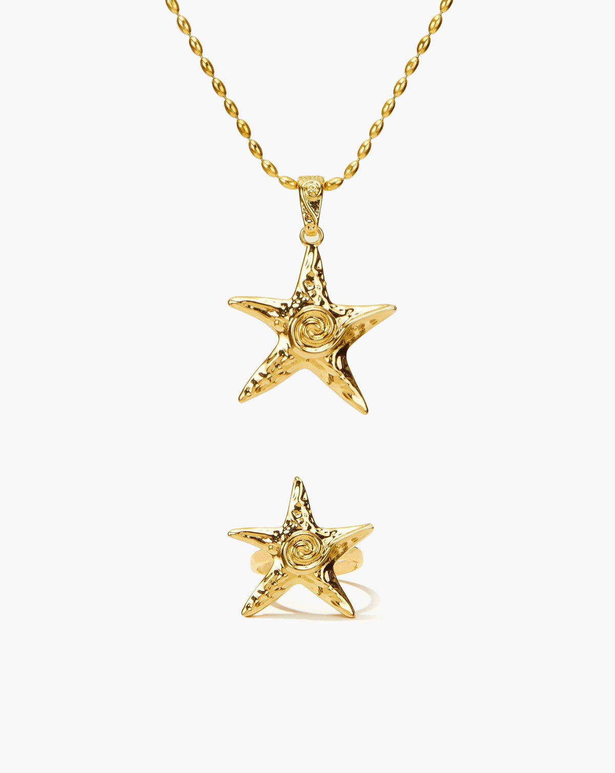 Starfish Necklace & Ring Set in Silver