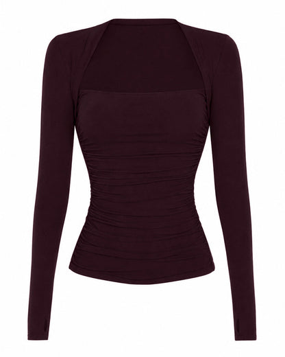 Outline image of Shapey Ruched Long Sleeve Top - Garnet