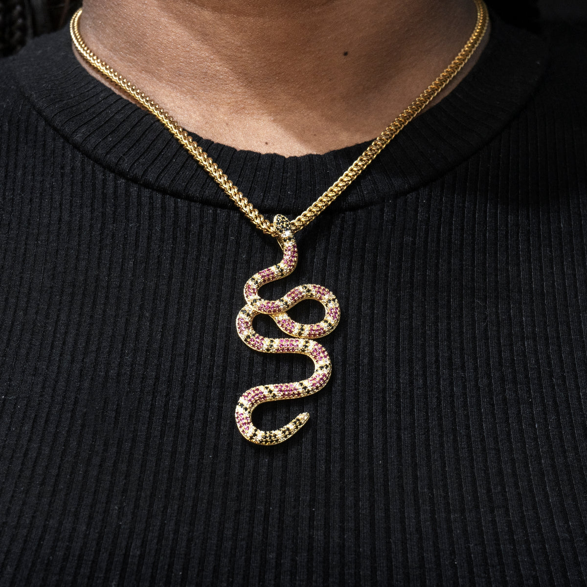 Womens Jewelry - 14K Gold Iced Out VVS Twisted Snake Necklace | Appx. 10 Grams