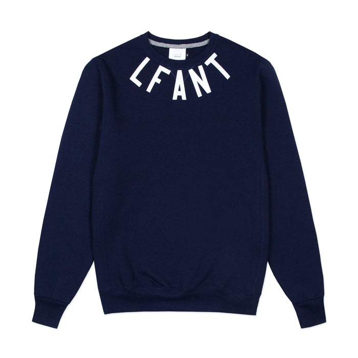 Navy crewneck sweatshirt with "LFANT" printed around the collar.