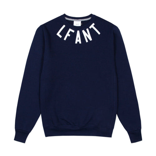 Navy crewneck sweatshirt with "LFANT" printed around the collar.