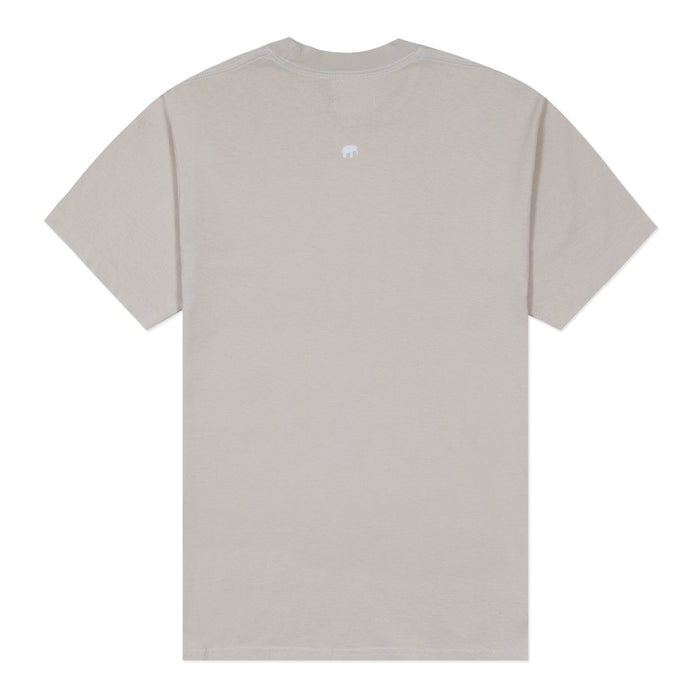Grey t-shirt with "LFANT" elephant logo on the back.