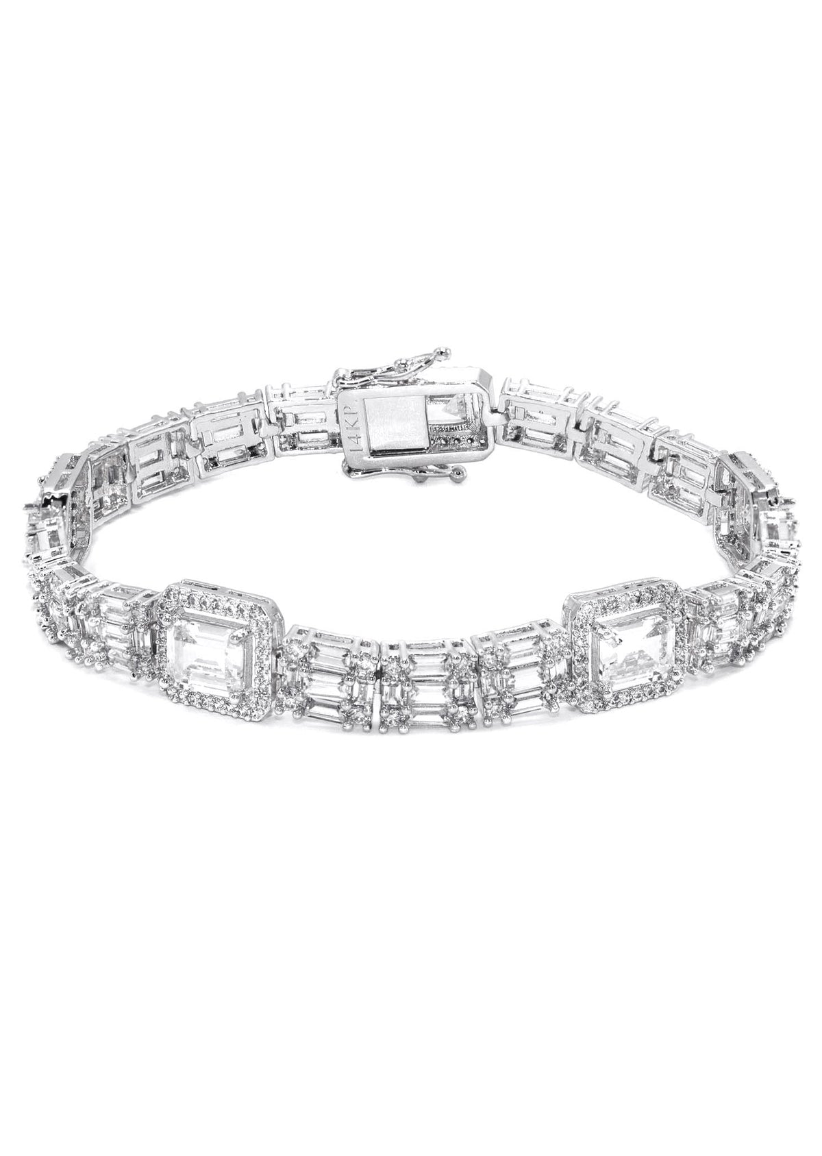Gold Jewelry -  Mens 14K White Gold Iced Out VVS Baguette Tennis Bracelet