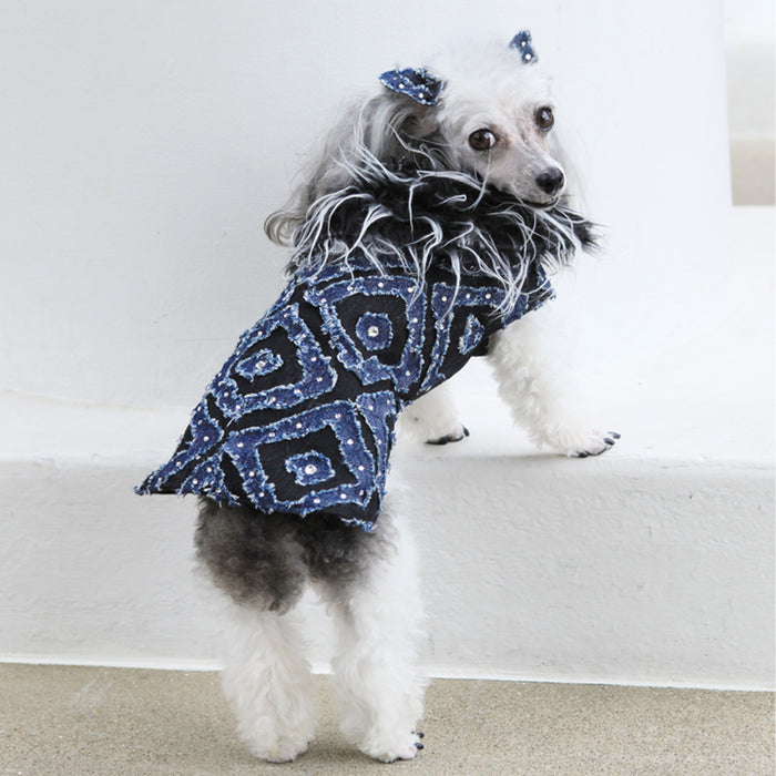 The Diamond Collection Denim & Rhinestone Dog Coat