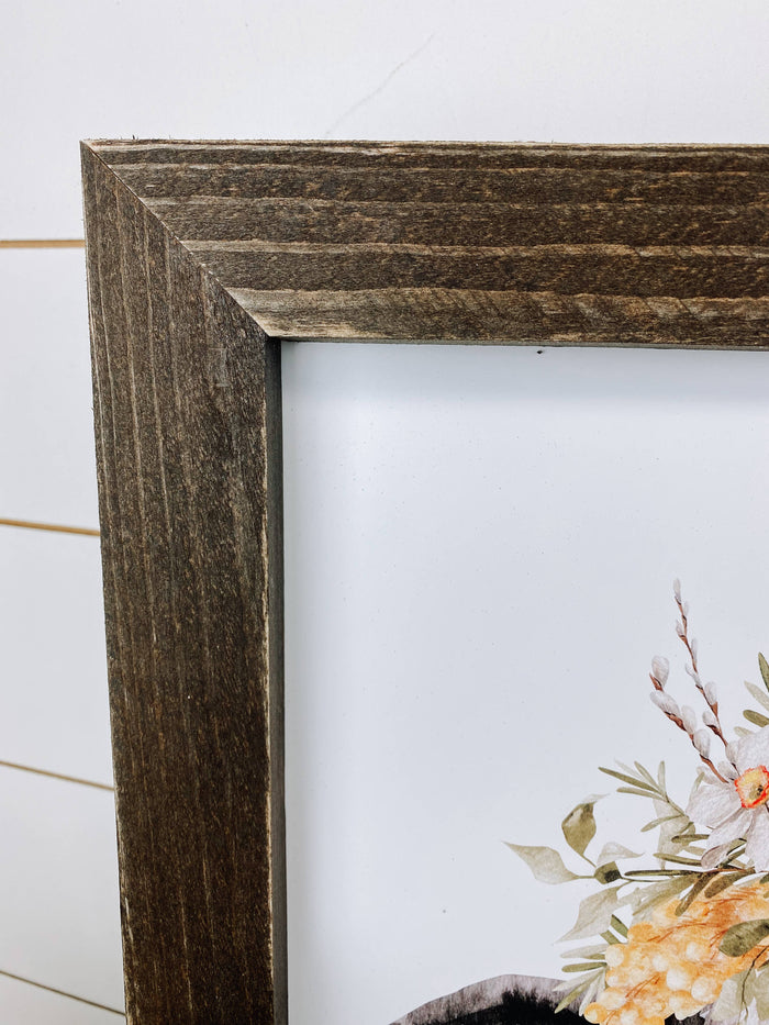Watercolor Cow Flowers Sign, Wood Sign, 12x16 Farmhouse Sign: Dark Walnut